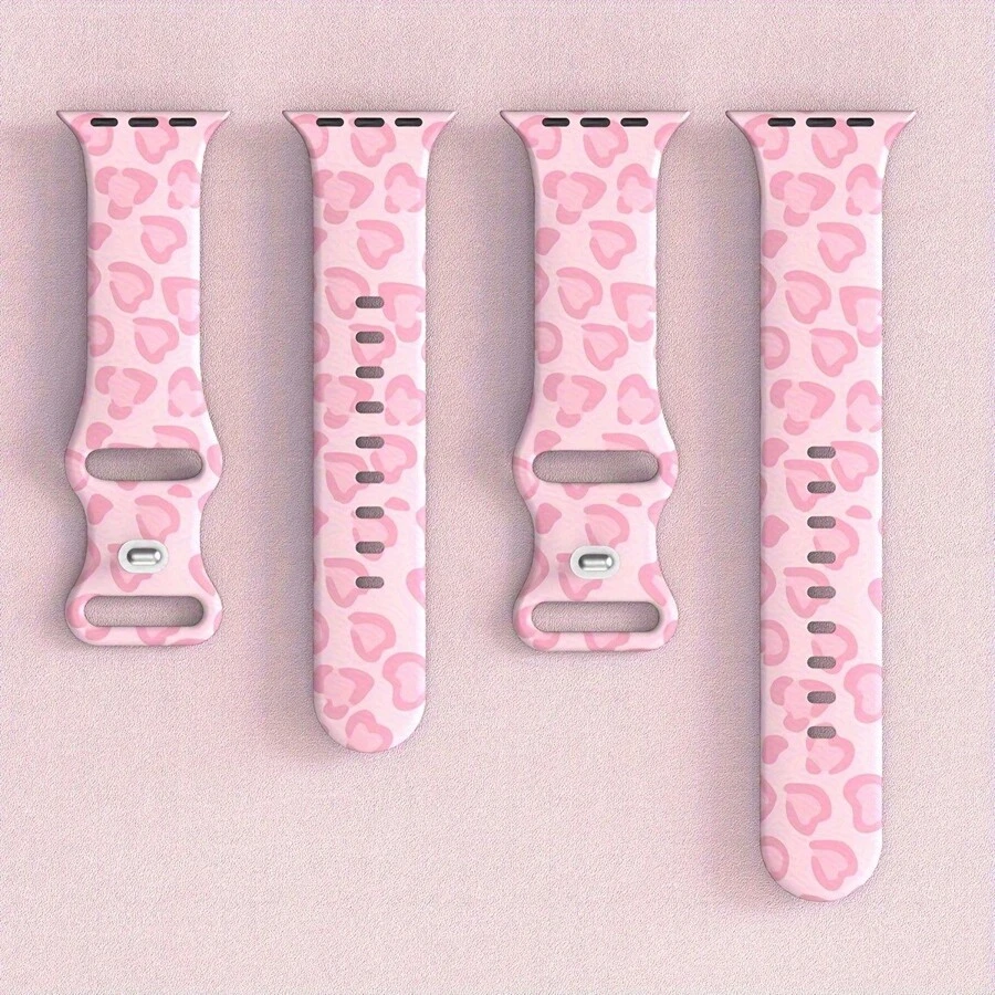可爱粉色豹纹软硅胶可调节表带，男女通用装饰扣 - 粉色 - 查看 1