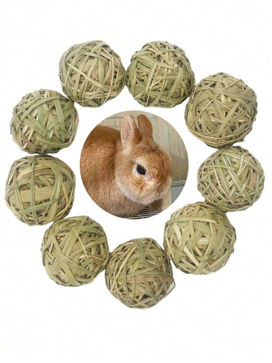 1/2/3pcs Pure Natural High-Fiber Seagrass Hand-Woven Balls, Suitable For Rabbit, Hamster And Other Small Pets To Chew & Grind Teeth, All Seasons