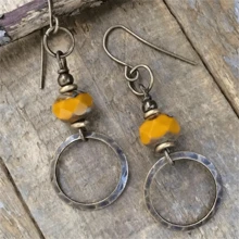 1 par de pendientes con colgante de círculo hueco vintage y decoración de turquesa falsa, joyería bohemia adecuada para uso diario o como regalo de fiesta