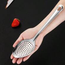 1 set de cuchara de servir y cuchara coladora de acero inoxidable, cuchara coladora de acero inoxidable reforzada, cuchara de servir para fideos fritos del hogar, set de cuchara coladora y cuchara de servir de cocina - Plateado - Ver 4