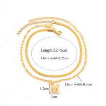 Set de 2 nuevos tobilleras clásicas de acero inoxidable dorado con cadena de espiga y cadena con forma de labios, para mujeres - Amarillo Oro - Ver 2