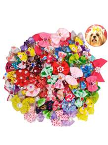 5 件/10 件/20 件宠物猫狗蝴蝶结装饰配件混合颜色和形状，可爱小狗小猫随机图案发带 - 彩色 - 查看 8