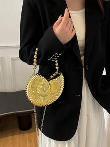Bolso de hombro con forma de caracol dorado 2025, correa de hombro desmontable, bolso elegante y de moda para lápiz labial, bolso de hombro elegante y de moda, adecuado para salidas nocturnas - Dorado - Ver 7