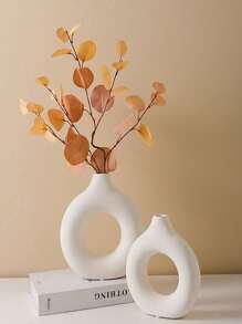 1pc Plastic Solid Color Flower Vase Doughnut Shaped,Modern Abstract Design Flower Vase,Flower Arrangement Container, Neutral Boho Nordic Minimalism Style Flower Vases Decoration, For Flowers, Pampas Grass, Table, Bookshelf, Mantle, Living Room, Bedroom, Office, Wedding Party Decoration. Gifts Birthday Graduation