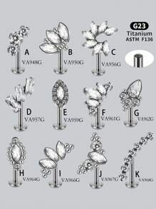 1PC Horse Eye Marquise Zirconia Pave Labret Lip Stud Cartilage Hoops Earring Titanium Alloy Internal Thread Arc Water Drop Piercing HelixTragus Lobe Ear Stud Unisex - Titanium Color - View 8