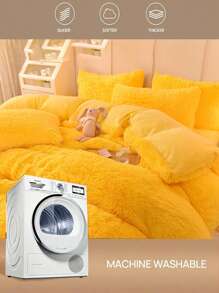 3 件黄色蓬松毛绒被子套装