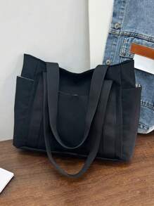 Simple Commuting Versatile Large Capacity Tote Bag, Highly Attractive Artistic College Student Class Shoulder Cloth Bag Beach Bag Travel Bag Luggage - Multicolor - View 1