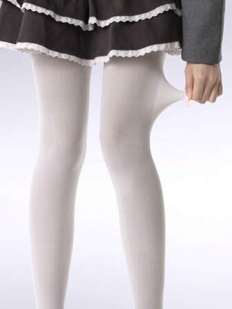 1pc Ladies White Velvet High Waist Tight Skinny Leggings, Smooth Stretchy Fitted For Daily Wear