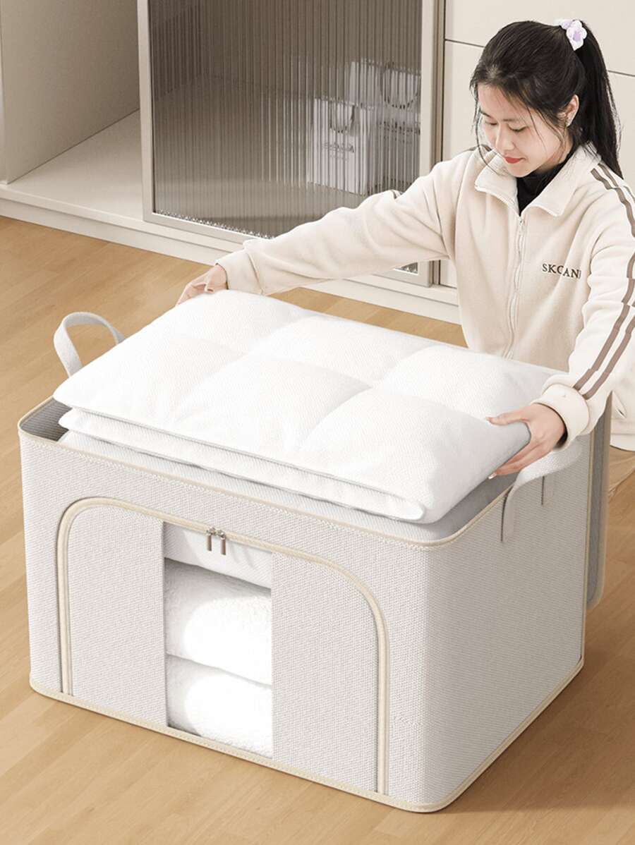 1pc White Garment Storage Bag, Suitable For Living Room/Bedroom Clothes Storage, Car Storage Bag, No Frame Bedroom Storage Box, Collapsible Portable Organizing Bag, Seasonal Clothes Storage Bag, Wardrobe Divider Organizer