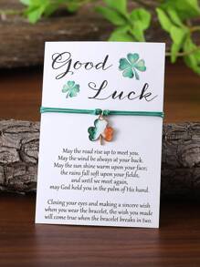 1 Stück Vintage grüner Klee, Hut, Bierdose, DIY Perlenarmband mit einstellbarem Verschluss und Glückwunschkarte für St. Patrick's Day, handgefertiges Geschenk für St. Patrick's Day