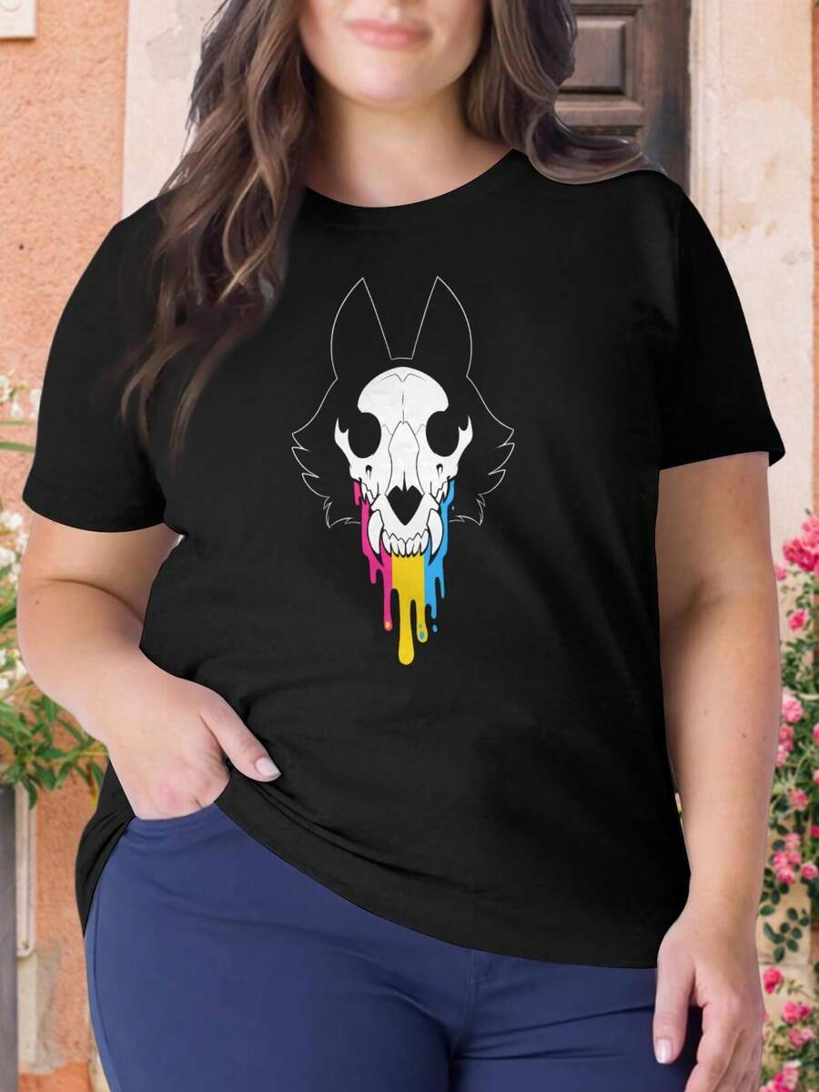 Skull Pride Pansexual Bisexual Cryptid Furry LGBTQ+ Monster Oversize Women T-Shirt For Ladies (Large) - màu đen - Xem 1