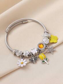 1 件优雅百搭时尚奢华手工珍珠水晶星蝴蝶郁金香菊花皇冠设计手镯，适合作为派对、聚会、夜总会、旅行、休闲装的礼物 - 鬱金香 - 查看 3