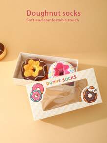 2 Pairs Unisex Mid-Calf Socks With Cute Donut Print Pattern, Creative Unique Gifts Suitable For Valentine's Day, Easter, Mother's Day, Cozy And Breathable, Perfect For Holidays, Parties, Birthdays, Couples, Vibrant And Fun Socks