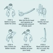 1 件装柔软丝瓜络和猪鬃沐浴身体刷，弧形长柄沐浴刷，适用于身体、面部和水疗清洁，浴室配件