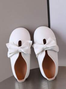 1 Pasang Sepatu Flat Anak Perempuan Lucu dengan Hiasan Pita, Bahan PU, Nyaman, dan Perekat Velcro, Cocok untuk Pemakaian Sehari-hari, Sepanjang Musim - Putih - View 5