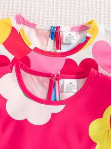 2 件套女孩休闲可爱日常夏季服装，圆领盖袖连衣裙，优雅女士时尚连衣裙，适合户外、度假、派对、春夏 - 彩色 - 查看 3