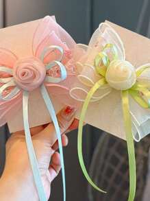 合成纤维玫瑰花大蝴蝶结发夹，甜美美丽，永恒风格顶夹，儿童发饰，头饰，发带 - 彩色 - 查看 6