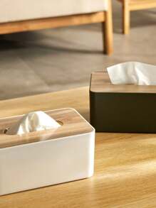 1pc Multi-Functional Household Paper Towel Holder, Japanese Style Wooden & Plastic Tissue Box For Living Room Desk, Simple Design, Tissue Box Holder, Napkin Holder, Festival Family Gathering, Kitchen Dining Table Decor For Home Kitchen Bedroom Living Room Dining Room, Home Decoration Accessories, Decorative Box, Women Wedding Gift, Summer Travel Holiday Festival Must-Have - Multicolor - View 3