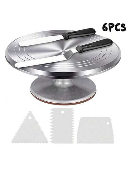 6 件蛋糕装饰套件用品 - 铝合金旋转蛋糕转盘，编号蛋糕装饰尖头和糖霜工具，用于烘焙纸杯蛋糕饼干松饼厨房用具一体式 6 件蛋糕装饰套件