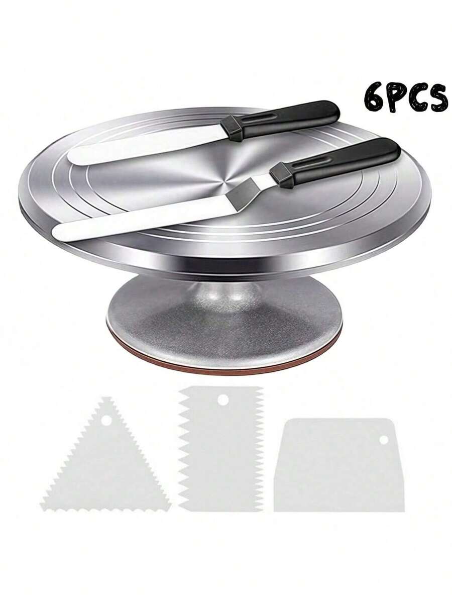 Bộ dụng cụ trang trí bánh 6 món - Đĩa xoay bánh bằng hợp kim nhôm, đầu trang trí bánh được đánh số và dụng cụ phủ kem để nướng bánh cupcake, bánh quy, bánh nướng xốp, dụng cụ nhà bếp tất cả trong một Bộ dụng cụ trang trí bánh 6 món