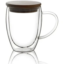 Taza de café de vidrio aislada de doble capa con asa, taza aislada de doble pared con tapa, disponible en tamaños de 250ml/350ml/450ml, adecuada para café, capuchino, latte, bebidas calientes y frías, ideal para el Día de la Madre, Pascua, Navidad, reuniones familiares, fiestas de cumpleaños
