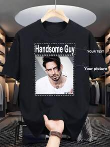 [Customized] Men's T-Shirt Customization Service, Supports Front Text Plus Creative Patterns/Anime Designs/Couple Exclusive/Pet Photos/Selfie, Breathable & Fashionable Versatile Clothing For Summer