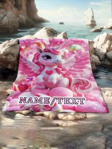 Lightweight Cartoon Unicorn HD Print 1pc Custom Name Flannel Throw Blanket - Soft And Warm Digital Printing Fleece For Sofa, Bed, Travel, Livingroom, Office, Couch And Bed - Great Gifts For Family Or Friend