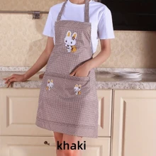 1pc Random Cute Bunny Design Plaid Polyester Kitchen Apron - Light Blue & White Checkered Pattern, Peach Skin Velvet Fabric, Adjustable Neck Strap With Pockets, Perfect For Home Cooking & Restaurant Use - Multicolor - View 13