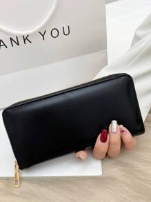 High Quality Women's Solid Color PU Leather Simple Fashionable Clutch Wallet For Gift Giving Wallet Purse Wallet Long Wallet,Wristlet Keychain - Black - View 1