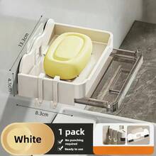 Soporte deón de baño sin perforaciones, soporte de esponja deón montado en la pared, organizador, plato deón de doble drenaje, accesorios de baño DPIN - Negro - Ver 4