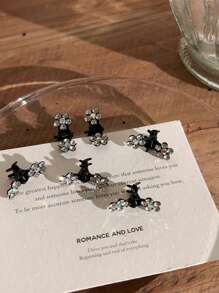 6 件装闪光水钻花朵抓夹迷你发夹碎发刘海夹发卡春季新款发饰