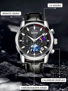 DOM 1 件男士时尚夜光星空多功能计时码表日历防水石英皮革手表