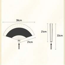1 件古董折叠竹扇，舞蹈扇，饰有黑蝴蝶流苏花卉图案，手工扇 - 柳 - 查看 3