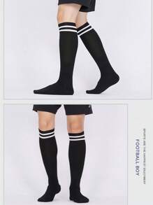 6 Pairs Teenage Team Sports Over-The-Knee Socks, Children Football Socks, Solid Color & Stripe Knee-High Sports Socks For 8-12 Years Old Boys And Girls