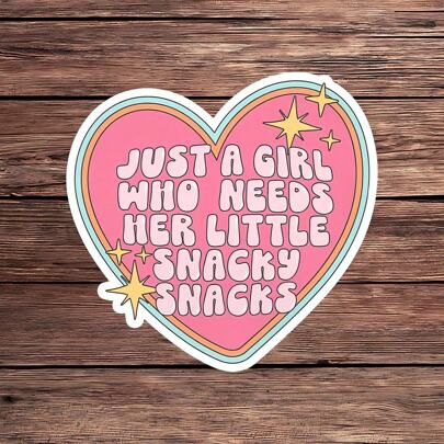 1PC Funny Snack Lover Sticker - Just A Girl Who Needs Her Little Snacky Snacks Sticker - Cute Retro Heart Decal For Foodies, Girls & Snack Enthusiasts - Aesthetic Pink Y2K Design For Laptops, Water Bottles, Journals & More (Durable Waterproof Vinyl, 3 Inches)