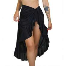 Long Straight Left Outfit With Babado - Preto - Visão 3