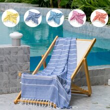 1 Piece Turkish Beach Towel With Tassels, Spa Towel, Fringed Bath Towel, Bohemian Towel, Tropical Rhinestone Towel, Beach Accessories Summer, Holiday Bathroom Decor Travel Essentials Travel Accessories Beach Essentials