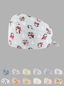 1 pieza Visera de sol de mujer de poliéster con estampado de frutas, flores y animales, ajustable, adecuada para médicos, enfermeras, amas de casa y talla grande, práctica para ser antibacteriana y antipolvo, apta para todo el año