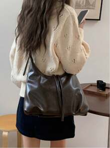 2025 New Korean Fashion Campus Style Vintage Distressed Underarm Bag For Women, Oversized Tote Bag For Shopping, Party, Travel, Gift - Autumn/Winter, Street & Japanese Bag For Women