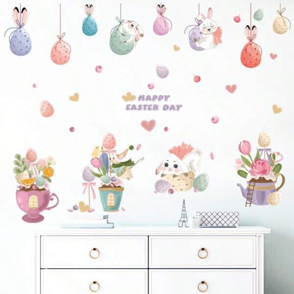 Easter Bunny Easter Egg Children's Room Entrance Cabinet Wardrobe Classroom Bedhead Decoration Wall Stickers Living Room Bedroom Outdoor Refrigerator Stickers Kitchen Stickers Dining Room Decoration Beautification Home Wall Stickers Waterproof And Detachable PVC Material Gifts Birthday Graduation Home Decor Wall Decor Bathroom Decor Bedroom Decor Room Decoration Stuff Living Room Decor House Decor Home Decor Living Room Wall Paper Personalised Stickers
