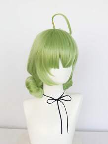 12 Inch Green Straight Double Bun Cosplay Wig With Bangs, For St.Patrick's Day Halloween Party Costume School Carnival Concerts Vacation Photography Themed Events Comic Con Exhibition & 1pc Wig Cap - Green - View 6