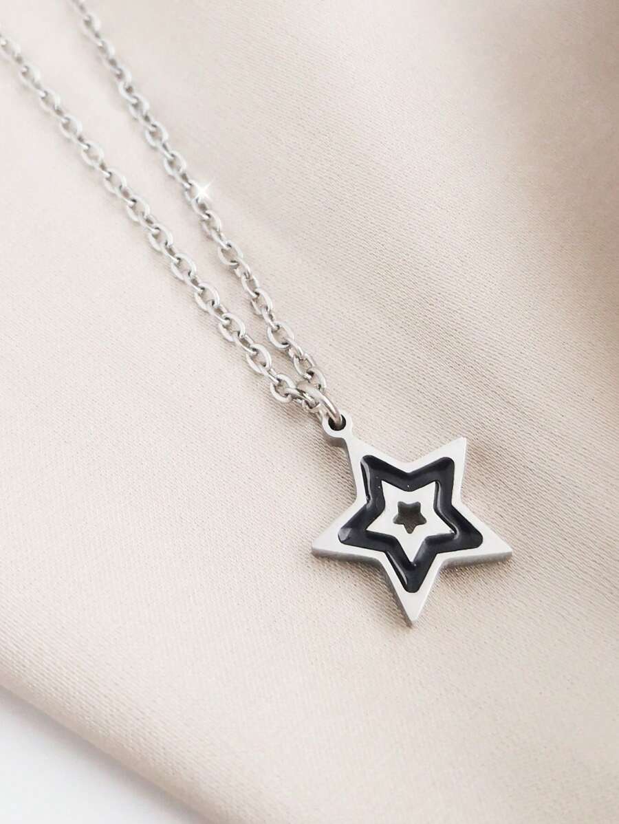 1 件不锈钢简约星形吊坠项链