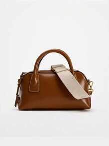 新款女士单肩包，PU皮革，时尚斜挎包，可调节肩带，女士邮差包 - 棕色 - 查看 1