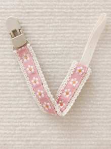 2 件/1 件套蕾丝花朵复古图案可爱婴儿奶嘴夹、缝制出牙玩具、塑料奶嘴夹链