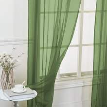 Set Of Two (2) Sheer Window Curtains Panels With Rod Pocket Drape Set Multiple Lengths (63", 84", 95", 108", 120" L) Solid Colors - 獵人綠 - 查看 3