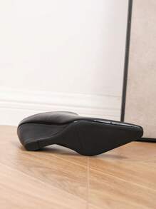 Women's Fashion Korean Style Square Toe Wedge Heel Slip-On Mules, Handmade Pleated Versatile Casual Loafers High Heels - Black - View 6