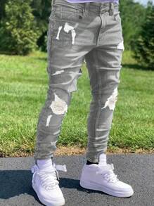 Jeans Skinny Casual Masculino Fashionable Desgastado e Lavado