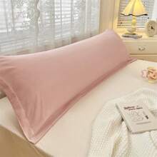 1 pièce Taie d'oreiller de couleur unie, nouvelle, douce et agréable pour la peau, housse de coussin double, couleur macaron, simple/double, taie d'oreiller de couple (intérieur non inclus), style Ins, convient pour toutes les saisons - Rose pâle - Voir 5