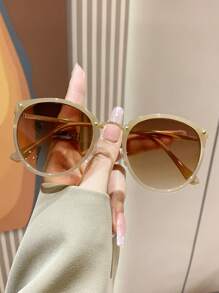 男女通用复古圆形金属太阳镜，经典款式，适合户外旅行海滩度假休闲日常穿着，夏季防紫外线驾驶眼镜时尚遮阳优雅装扮家庭出游旅行度假，适合夏季海滩度假、户外、旅行 - 彩色 - 查看 3