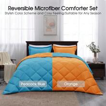 Queen Comforter Set, Red And Black Comforter Set Queen Size, Reversible Bed Comforter Queen Bed Set For All Seasons, 1 Comforter (88"X92") And 2 Pillow Shams (20"X26"+2") - 17 - Peacock Blue/Orange - View 3